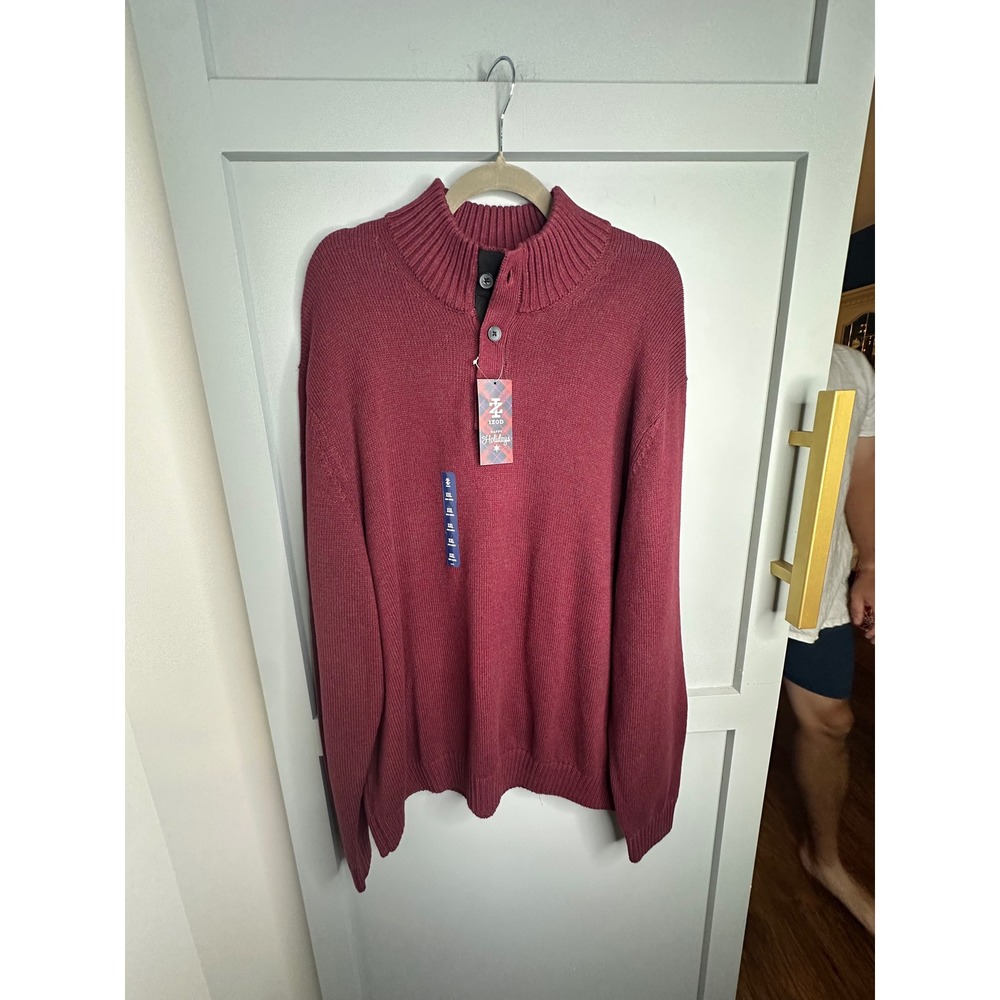 IZOD Mens XXL Burgundy Heather Mock Neck 3-Button Sweater 46IZFHF52R604 NWT